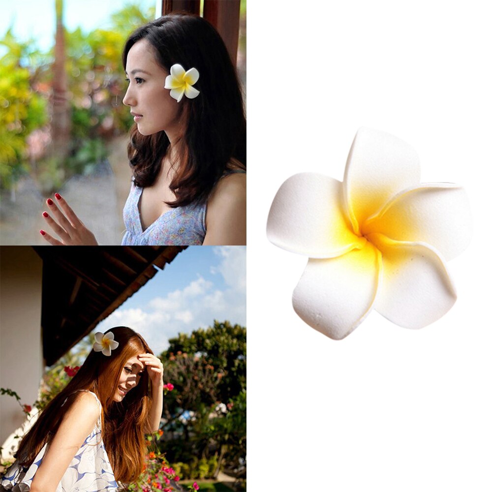 Hawaiian Plumeria Flower Hair Clips - 6 Pcs