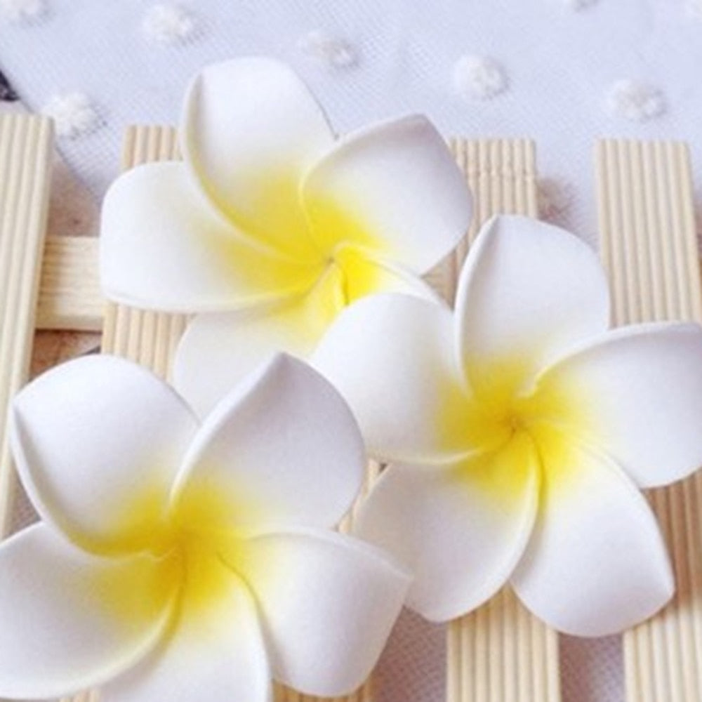 Hawaiian Plumeria Flower Hair Clips - 6 Pcs
