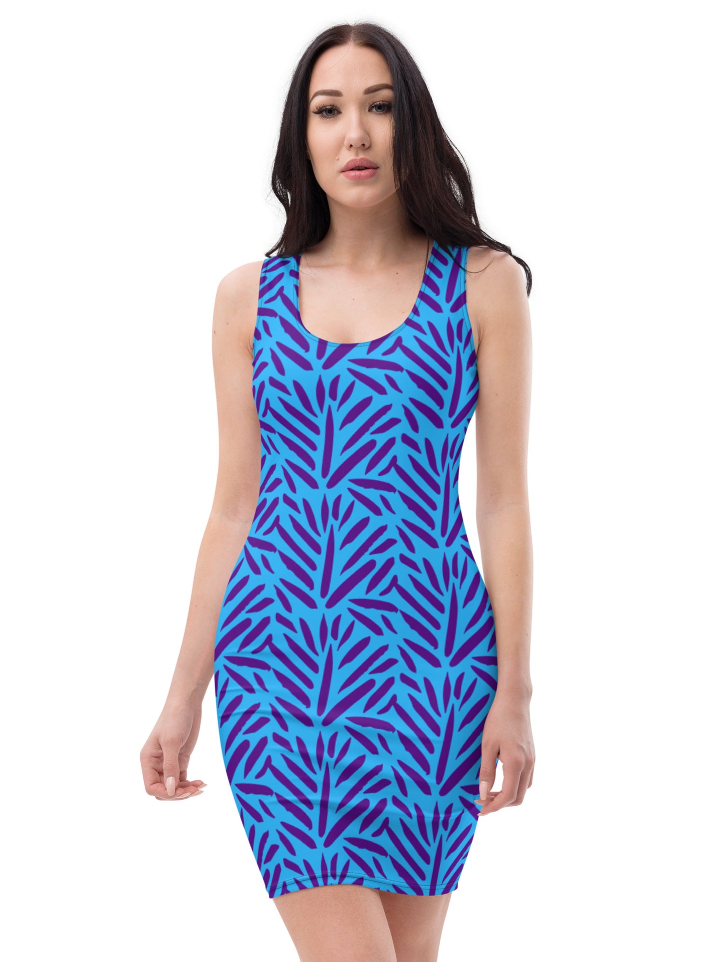 Light and Dark Blue Palm Fitted Dress 46.00 bigkahunatshirts
