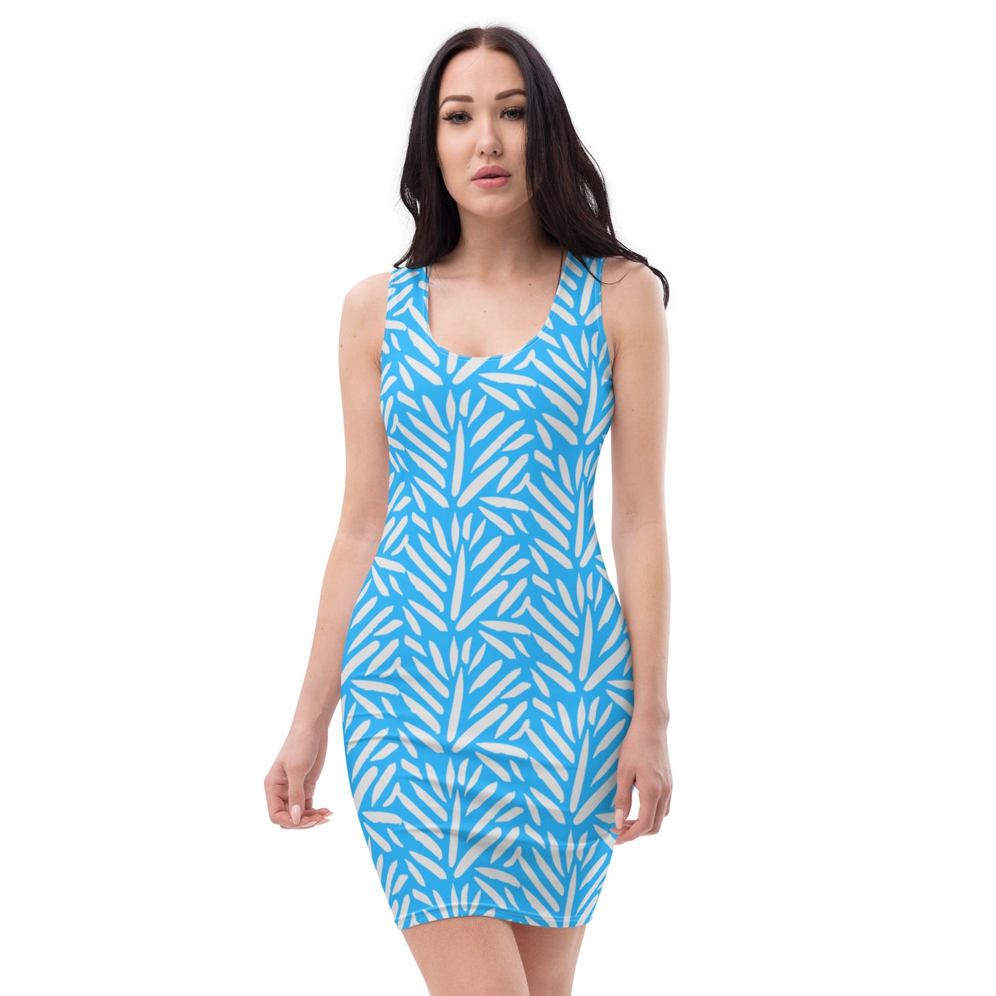 Light Blue and Gray Palm Fitted Dress 46.00 bigkahunatshirts