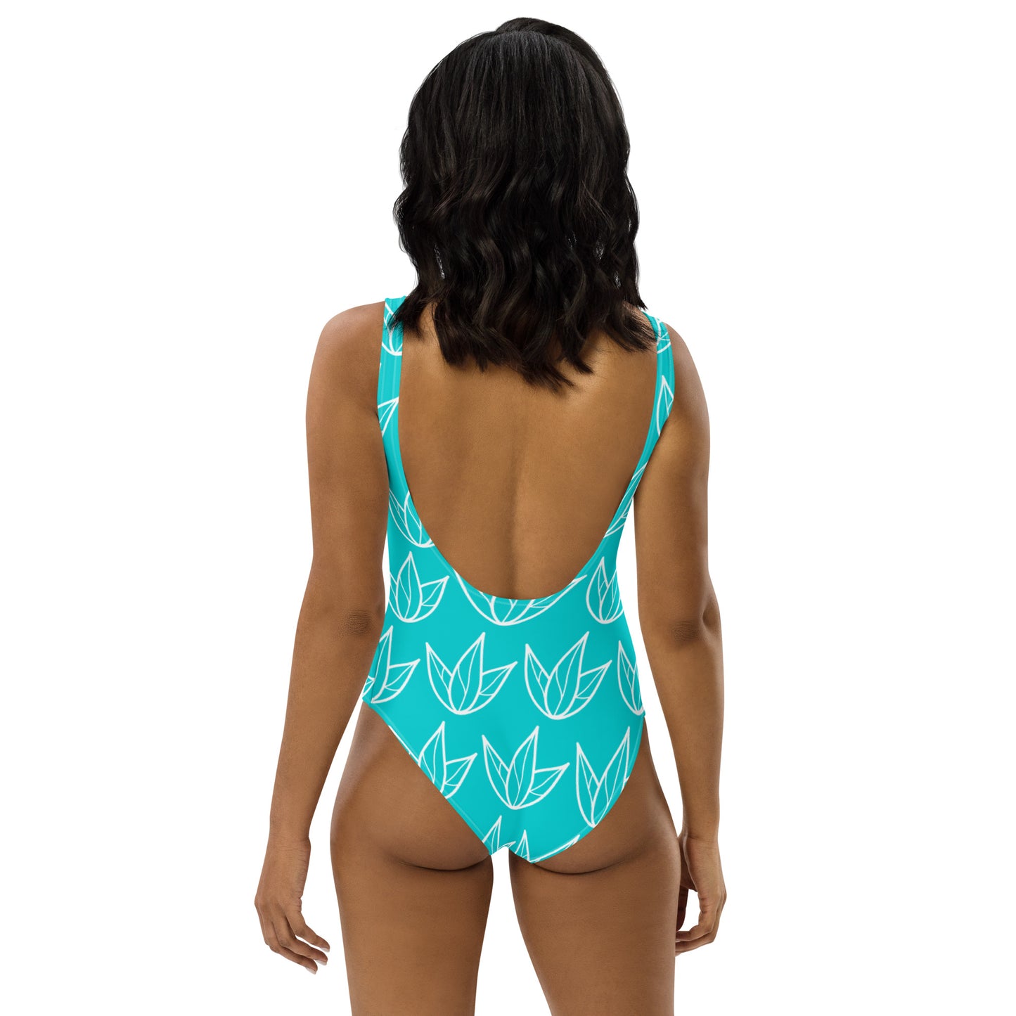 One-Piece Swimsuit - Turquoise & White Lily 47.00 bigkahunatshirts