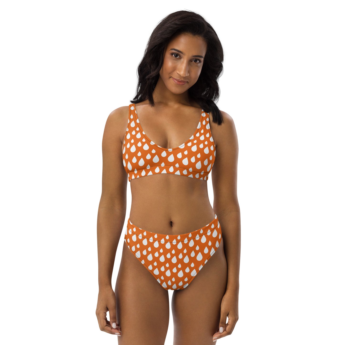 High-Waisted Bikini - Orange Rain Drop 55.00 bigkahunatshirts