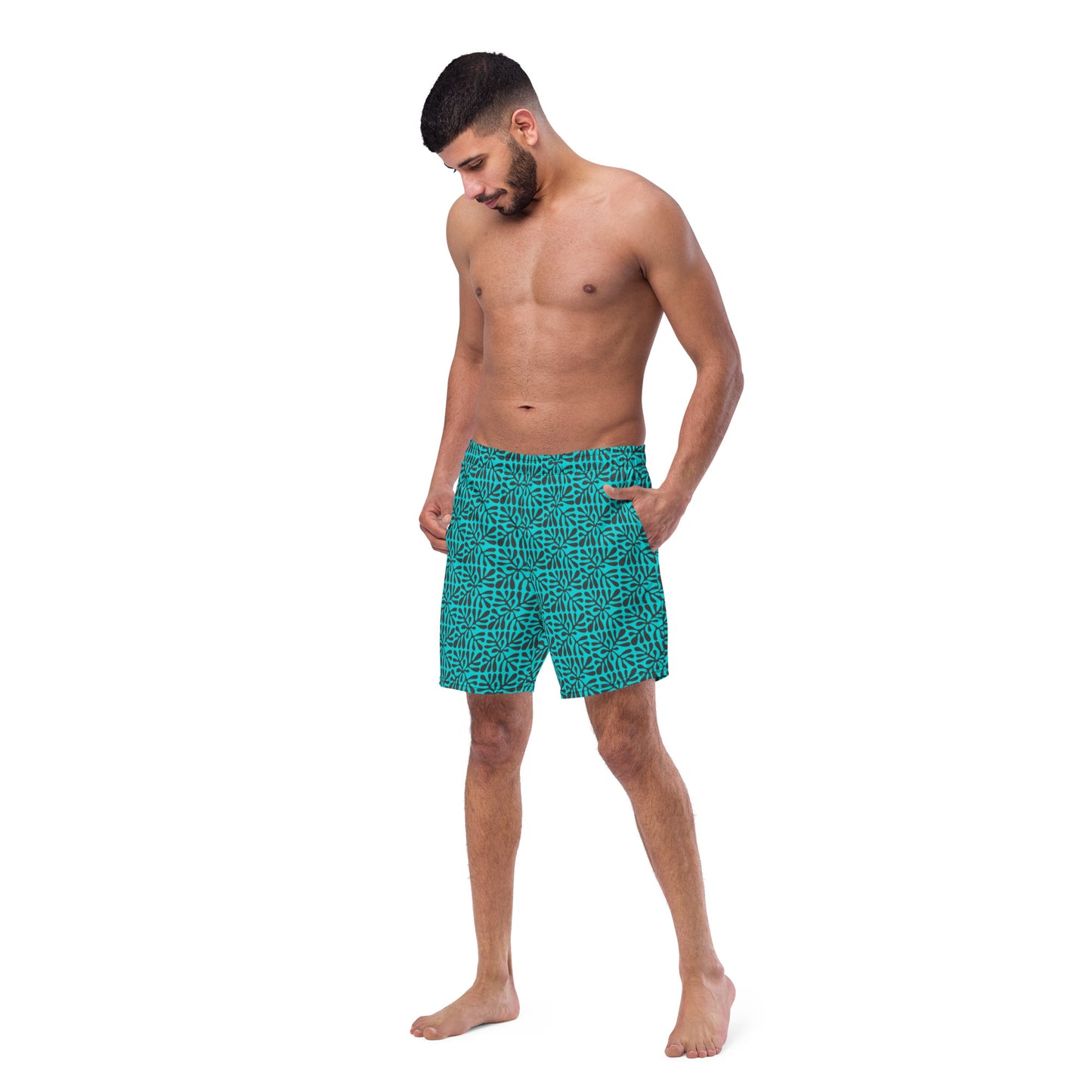 Turquoise and Black Men's Swim Trunks 52.00 bigkahunatshirts