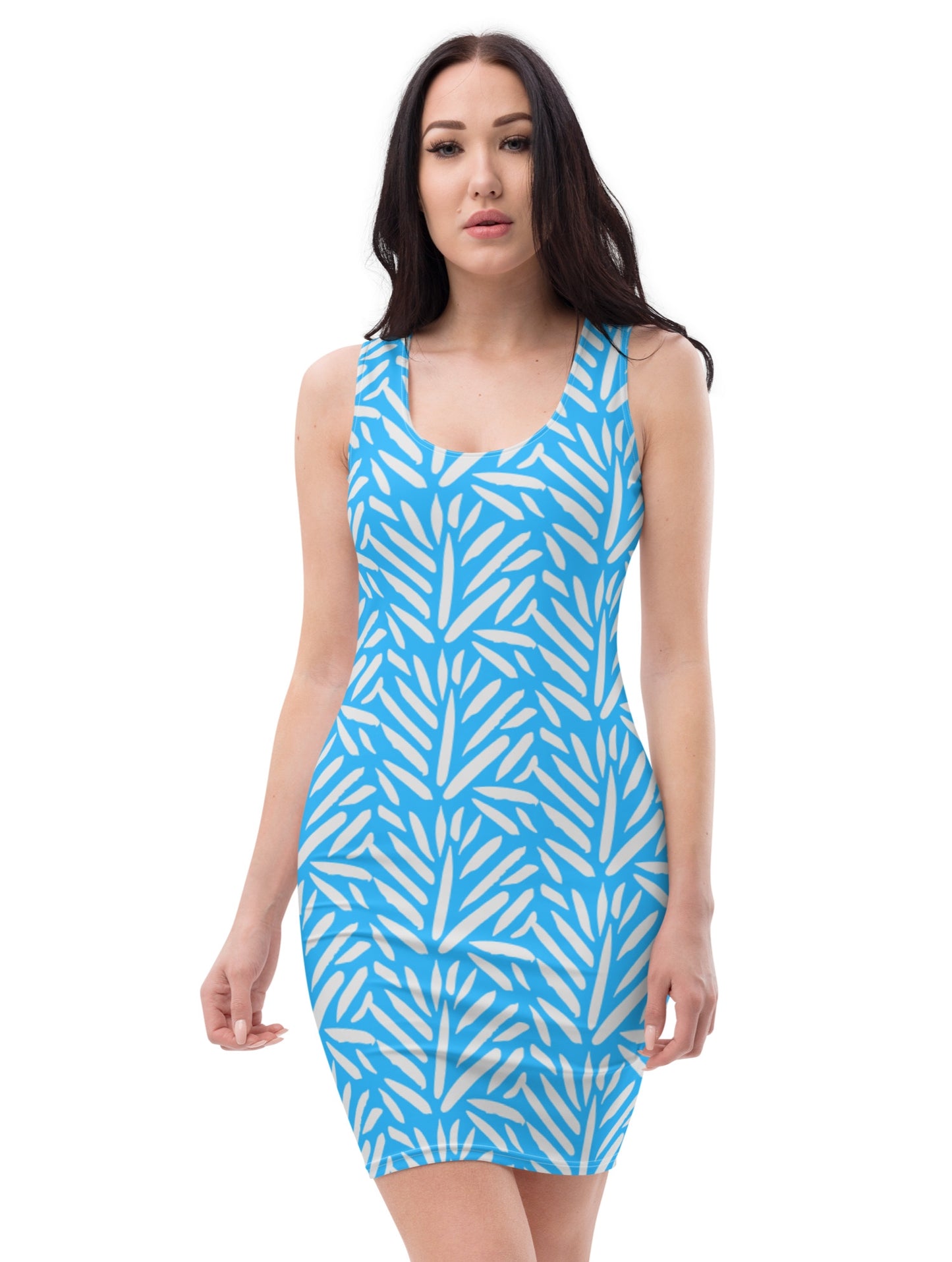 Light Blue and Gray Palm Fitted Dress 46.00 bigkahunatshirts