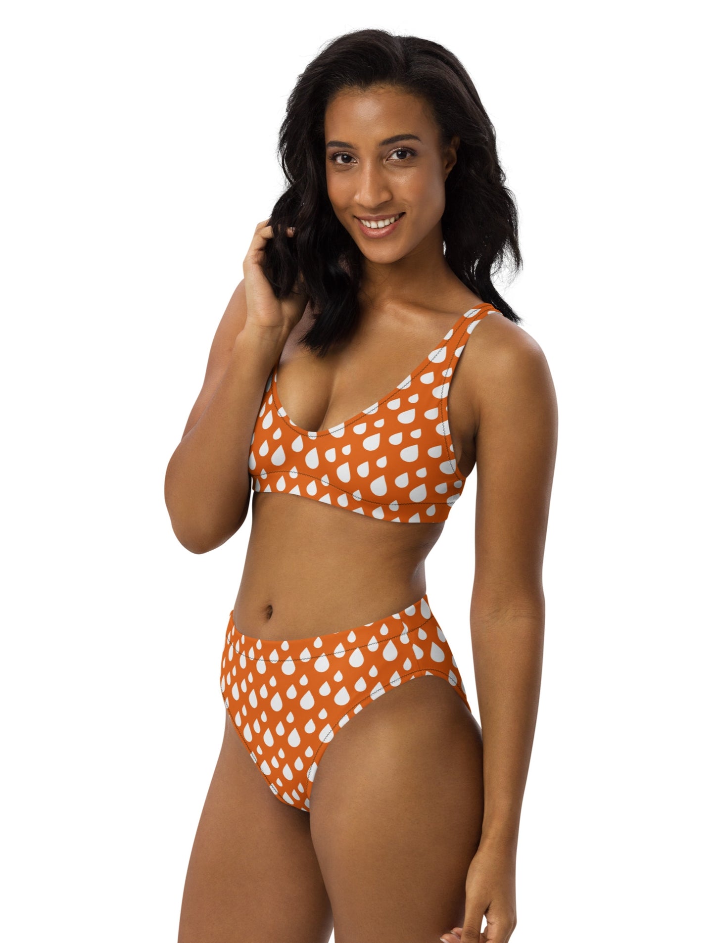 High-Waisted Bikini - Orange Rain Drop 55.00 bigkahunatshirts