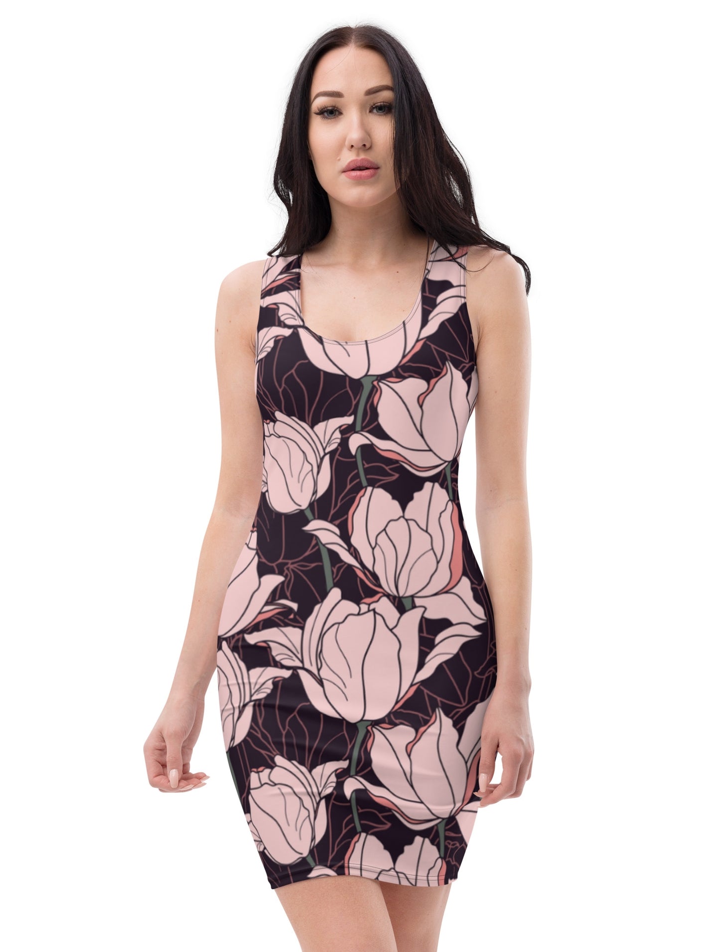 Pink and Black Flower Fitted Dress 46.00 bigkahunatshirts