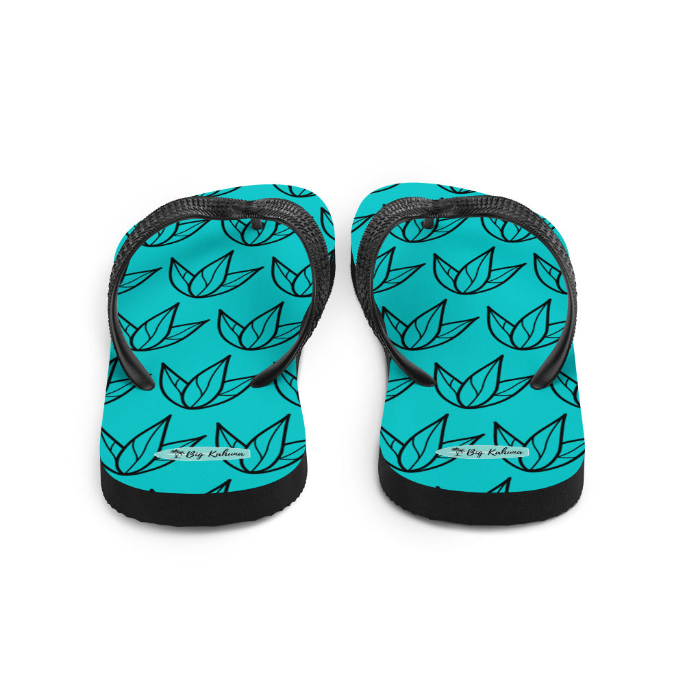 Flip-Flops - Turquoise and Black Lily Pattern 20.00 bigkahunatshirts
