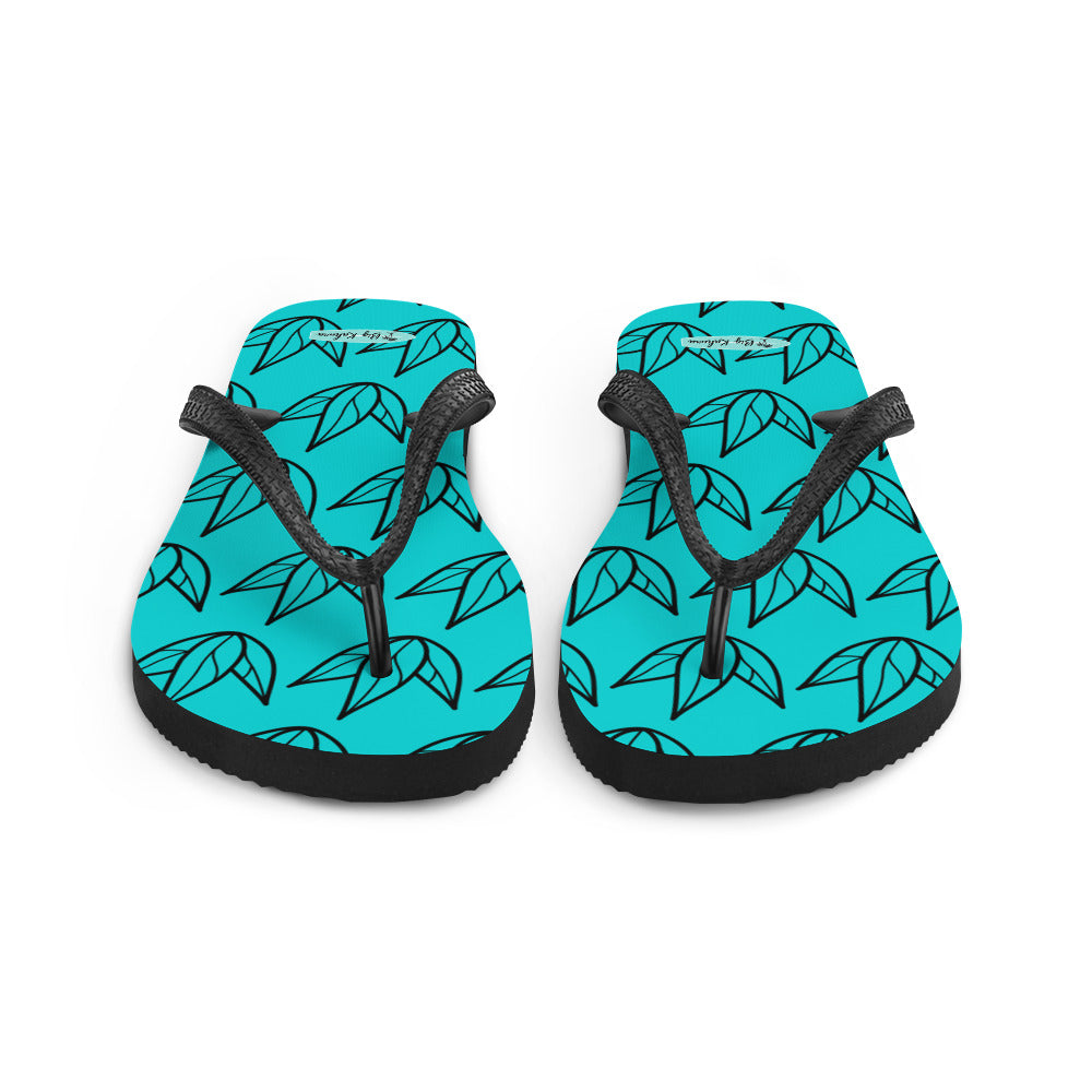 Flip-Flops - Turquoise and Black Lily Pattern 20.00 bigkahunatshirts