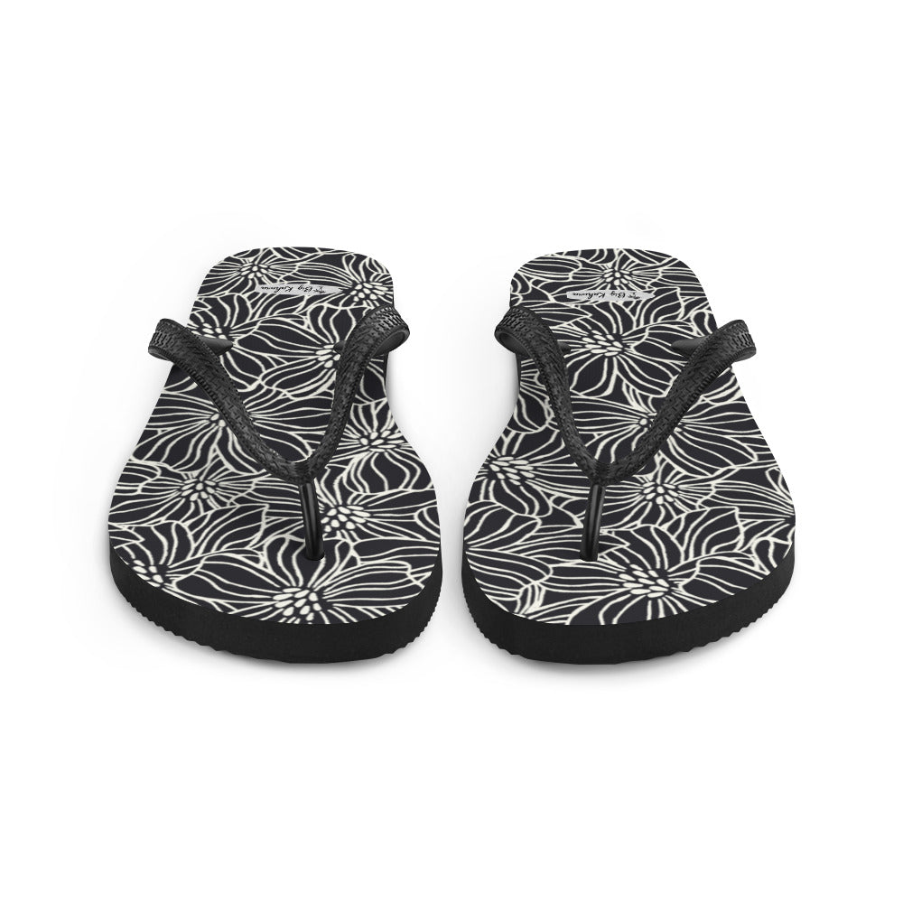 Flip-Flops - Black and White Flowers 20.00 bigkahunatshirts