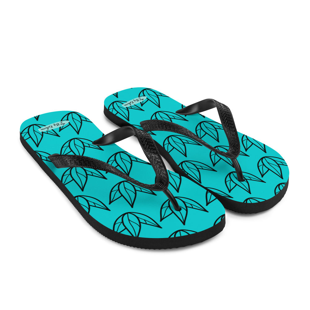 Flip-Flops - Turquoise and Black Lily Pattern 20.00 bigkahunatshirts