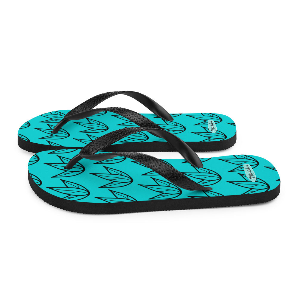 Flip-Flops - Turquoise and Black Lily Pattern 20.00 bigkahunatshirts