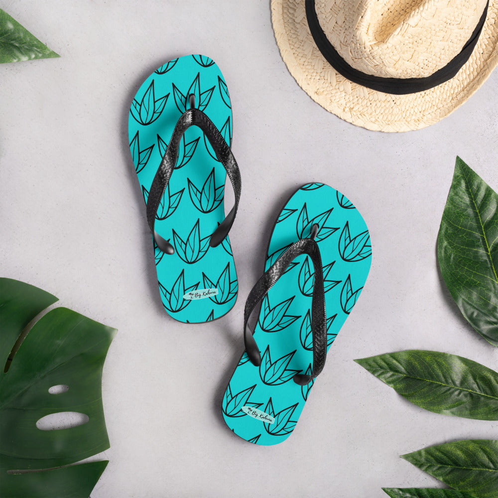Flip-Flops - Turquoise and Black Lily Pattern 20.00 bigkahunatshirts