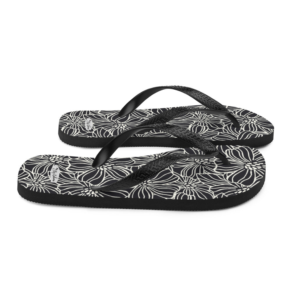Flip-Flops - Black and White Flowers 20.00 bigkahunatshirts