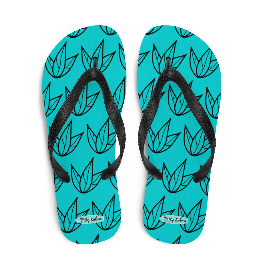 Flip-Flops - Turquoise and Black Lily Pattern 20.00 bigkahunatshirts