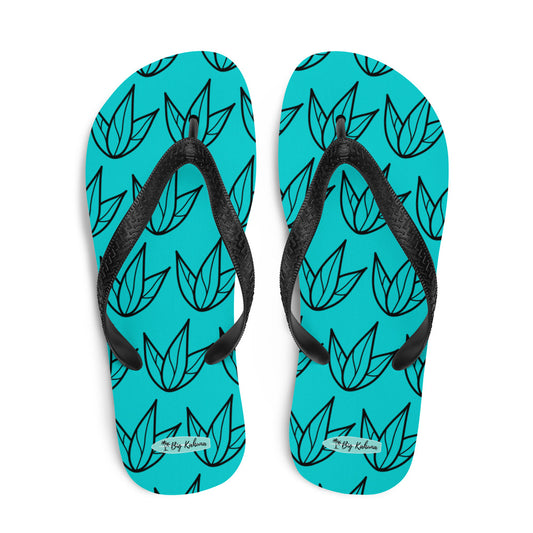 Flip-Flops - Turquoise and Black Lily Pattern 20.00 bigkahunatshirts
