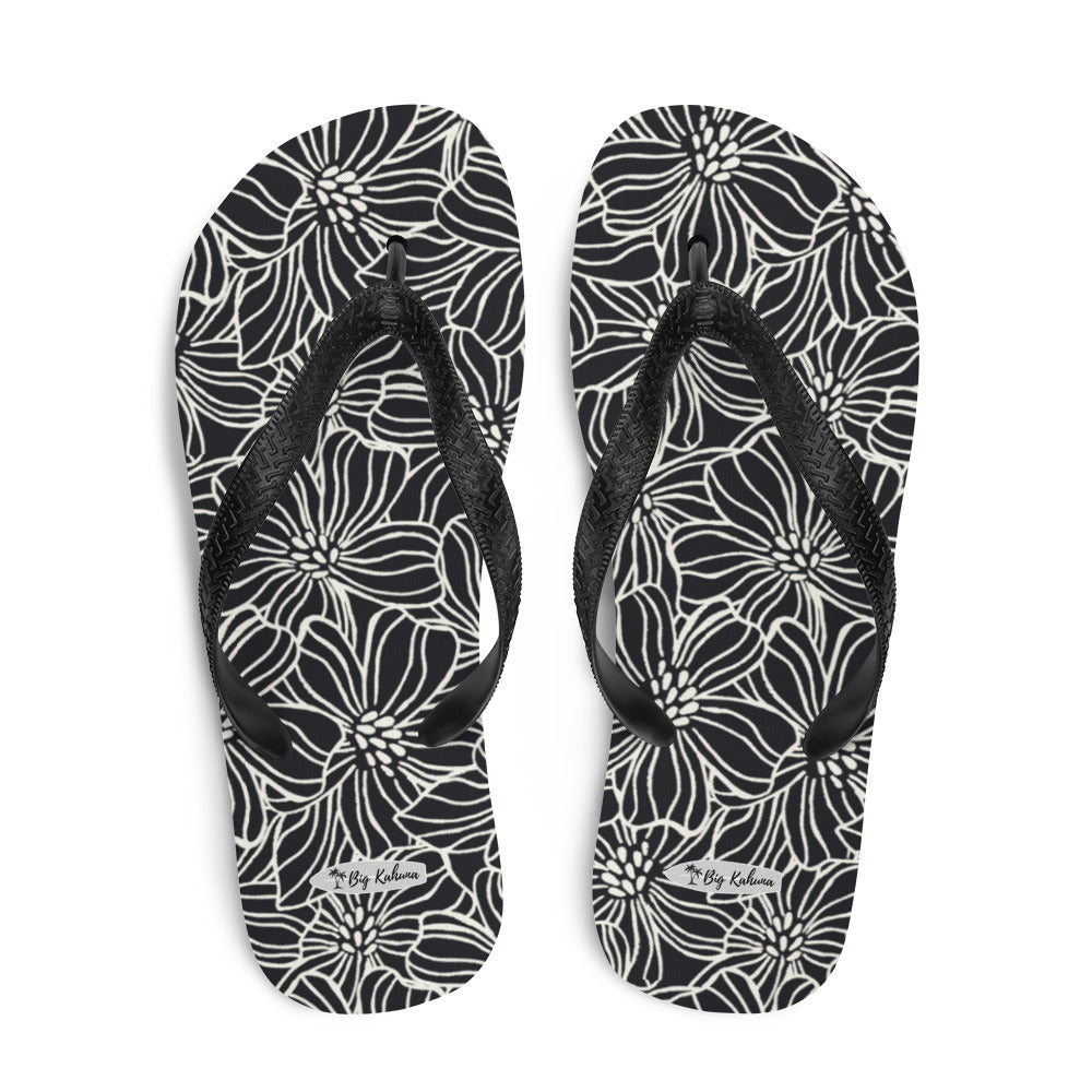 Flip-Flops - Black and White Flowers 20.00 bigkahunatshirts