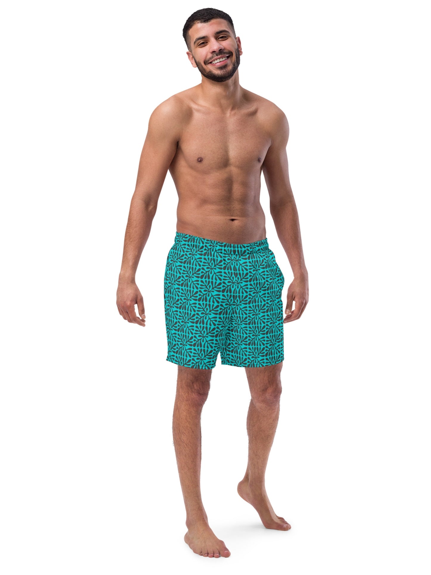 Turquoise and Black Men's Swim Trunks 52.00 bigkahunatshirts