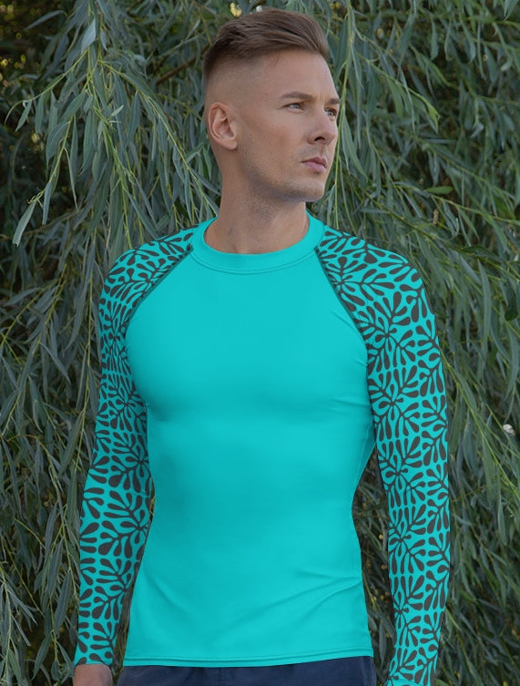 Hawaiian Turquoise and Black Men's Rash Guard 53.00 bigkahunatshirts