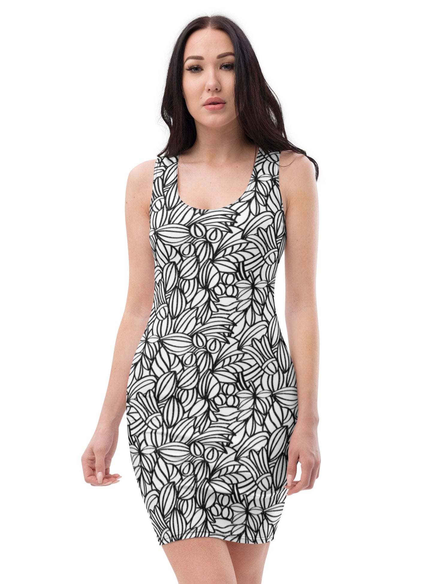 White and Black Flower Fitted Dress 46.00 bigkahunatshirts