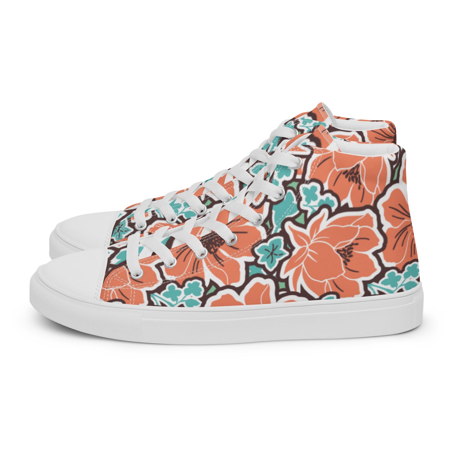 Orange Hibiscus High Top Canvas Shoes 78.00 bigkahunatshirts