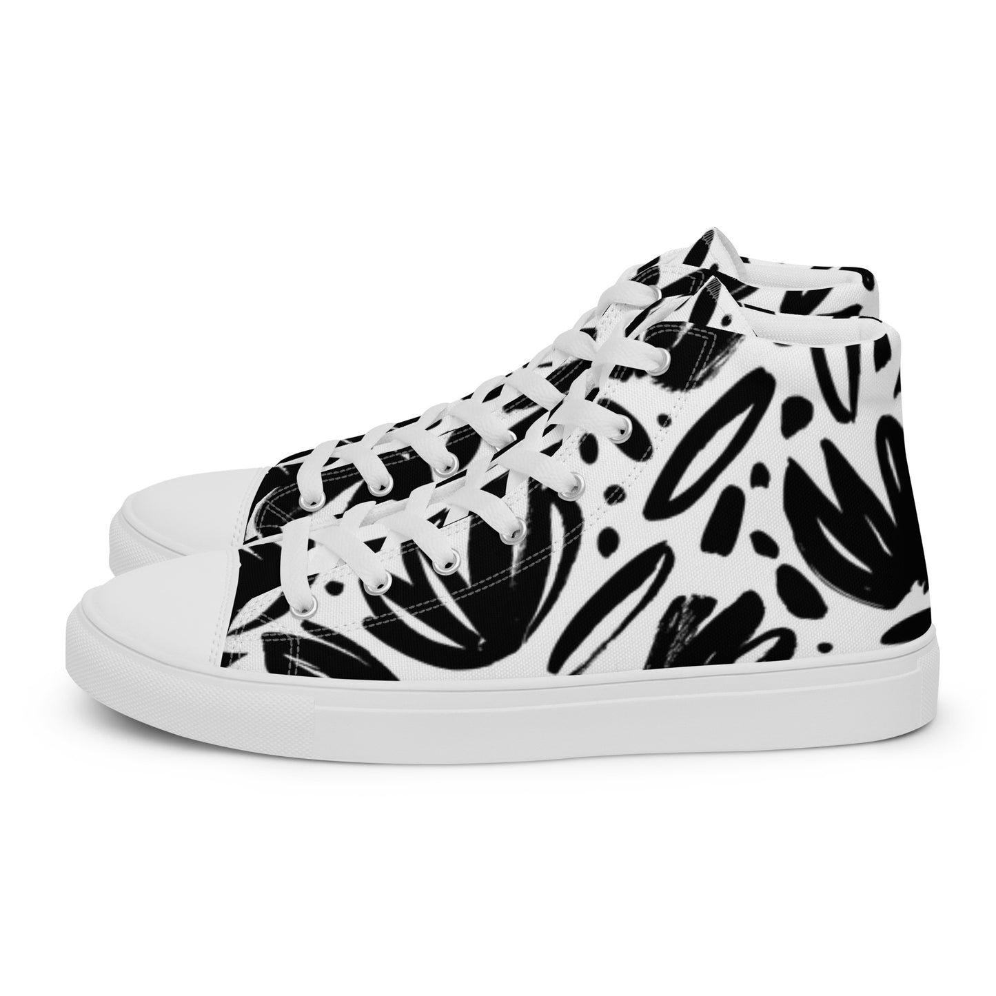 Women’s Black and White Flower High-Top Shoe