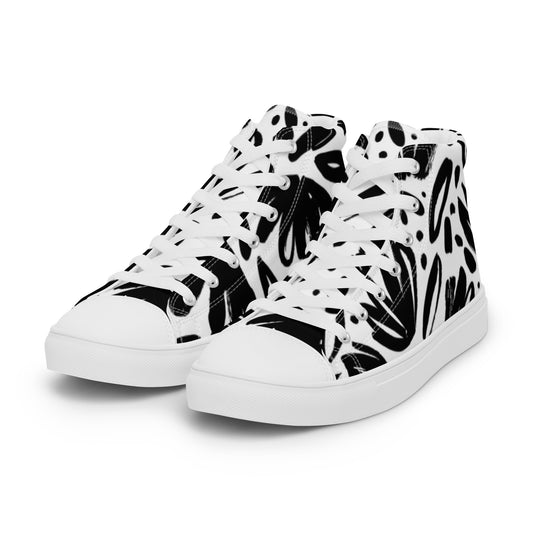 Women’s Black and White Flower High-Top Shoe