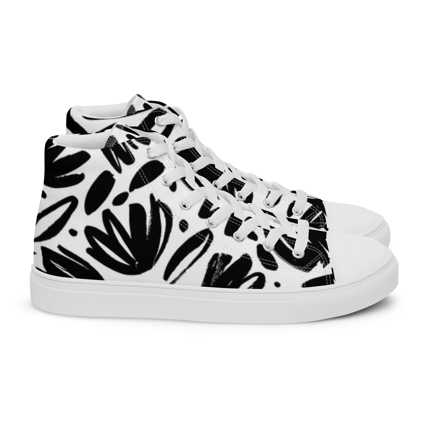 Women’s Black and White Flower High-Top Shoe