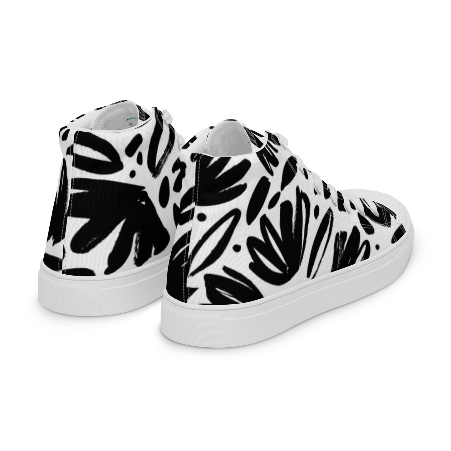 Women’s Black and White Flower High-Top Shoe