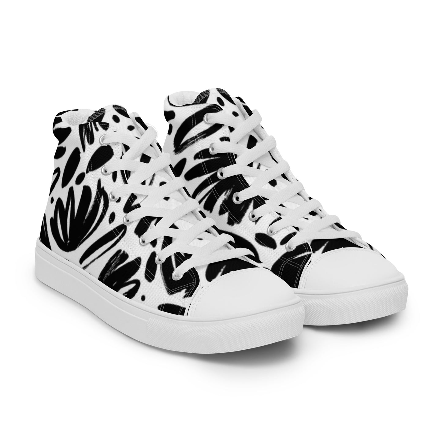 Women’s Black and White Flower High-Top Shoe