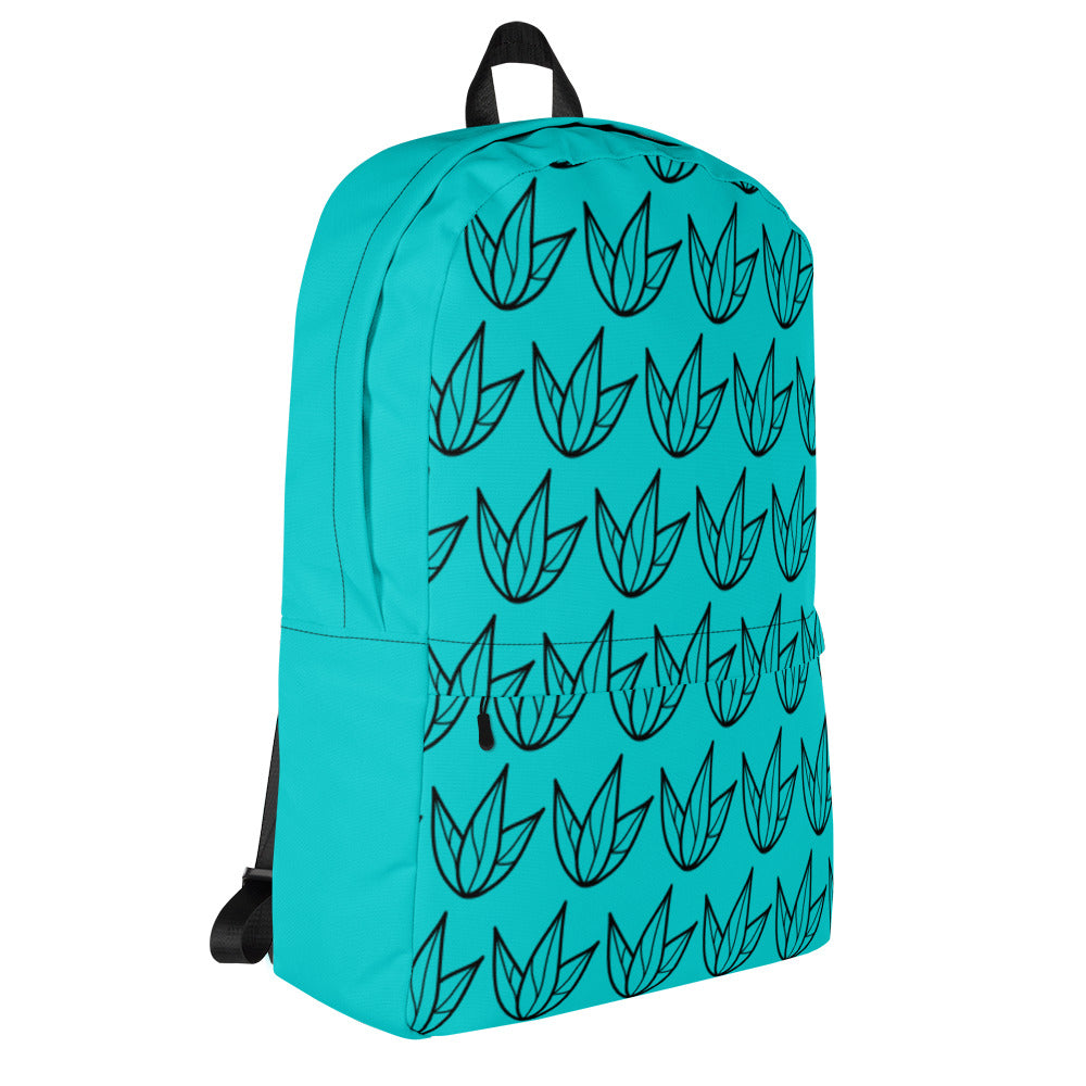 turquoise and black lily pattern backpack - side view 2