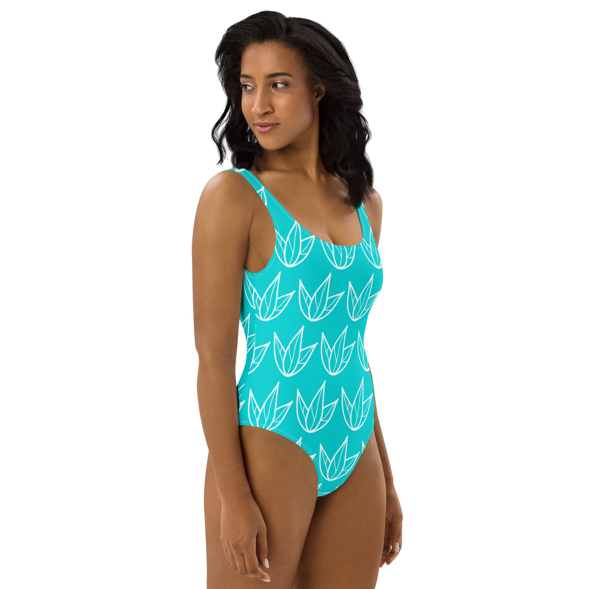 One-Piece Swimsuit - Turquoise & White Lily  47.00 bigkahunatshirts