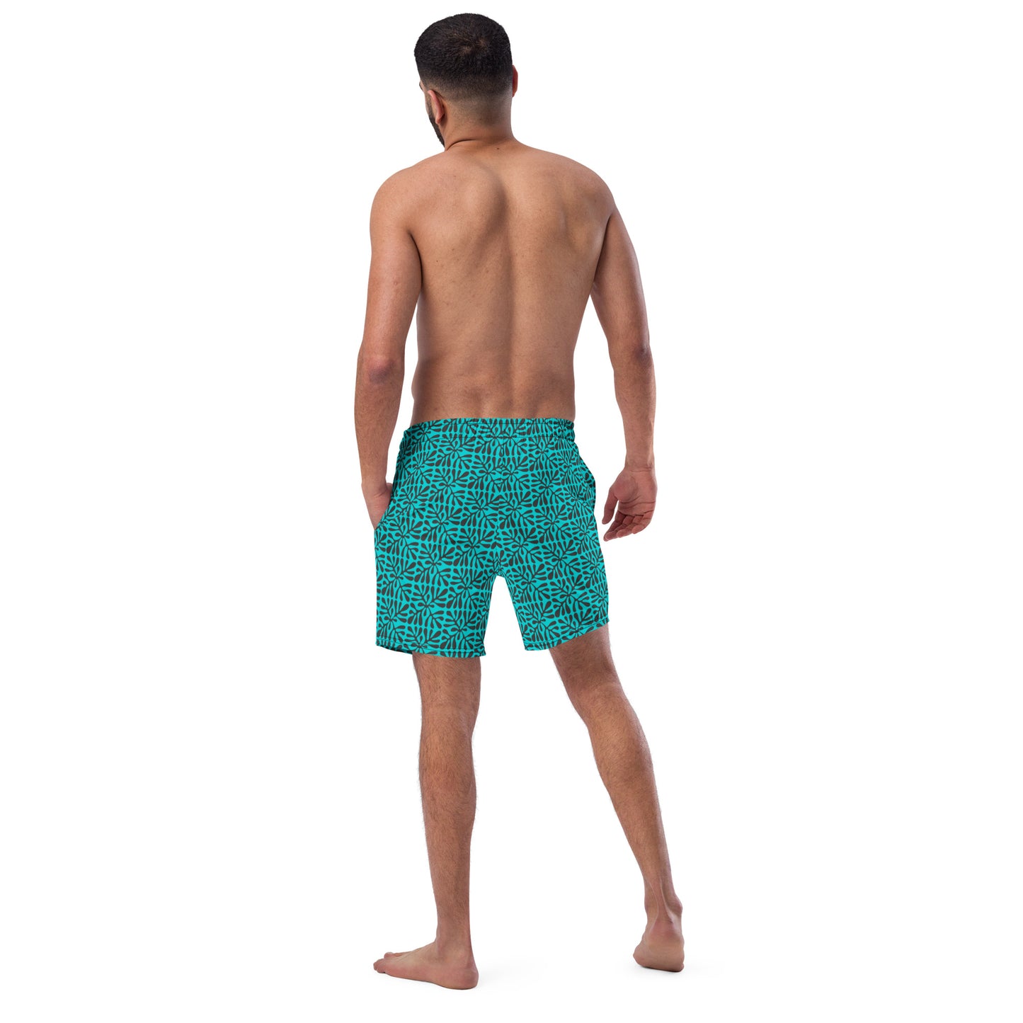 Turquoise and Black Men's Swim Trunks  52.00 bigkahunatshirts