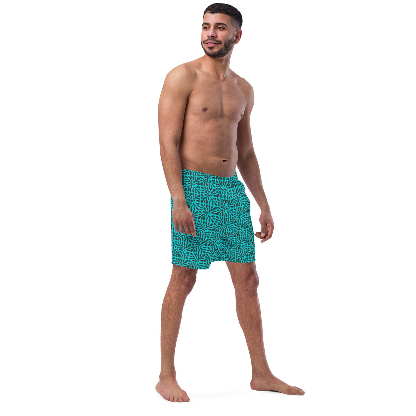 Turquoise and Black Men's Swim Trunks  52.00 bigkahunatshirts