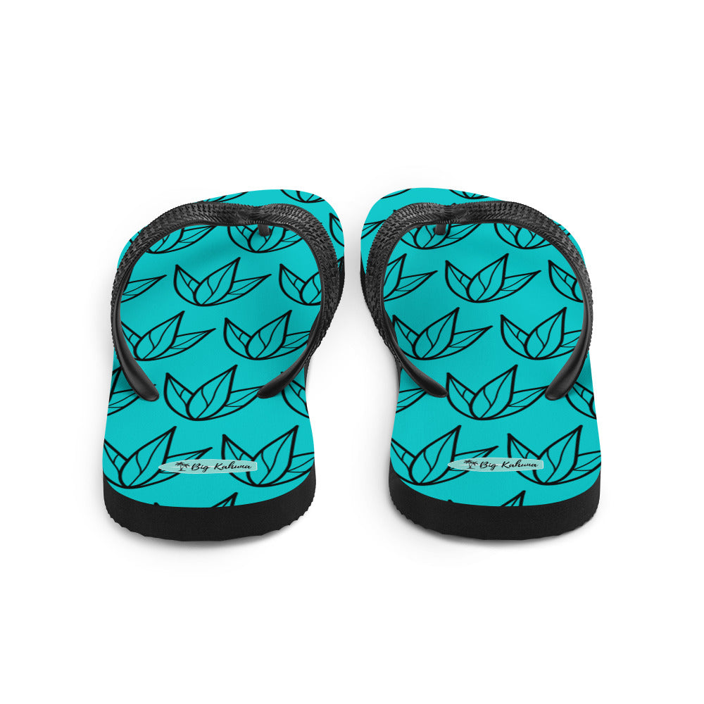 Flip-Flops - Turquoise and Black Lily Pattern  20.00 bigkahunatshirts