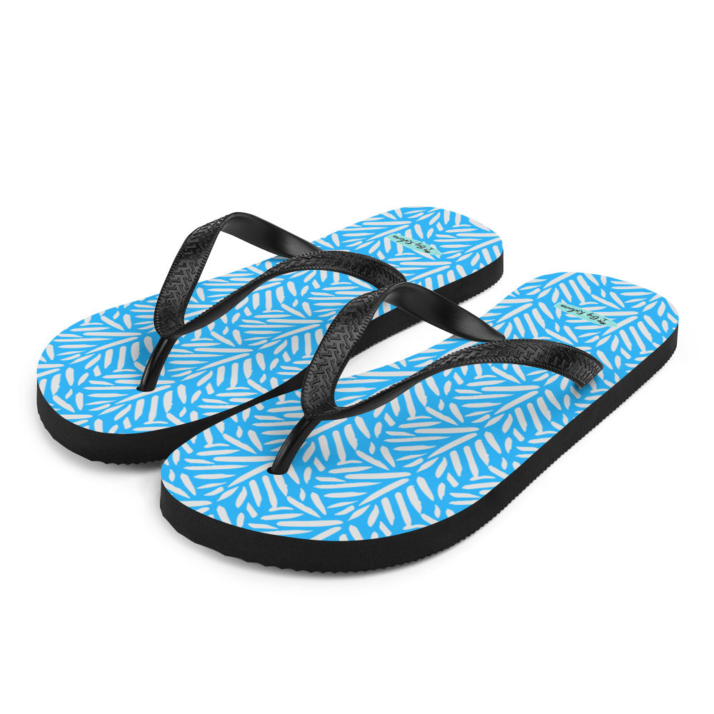 Flip-Flops - Light Blue and Gray Palm Pattern
