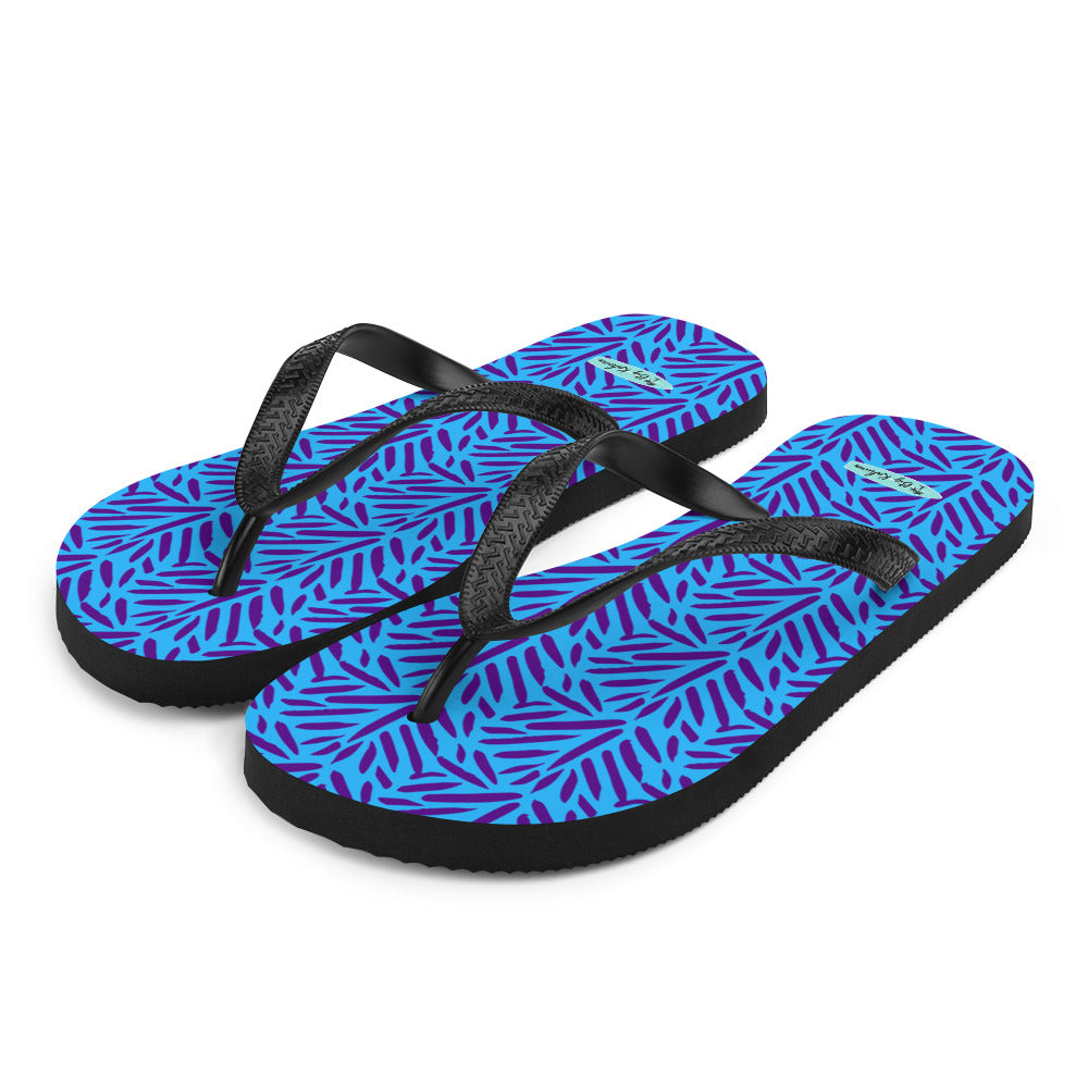 Flip-Flops - Light and Dark Blue Palm Pattern