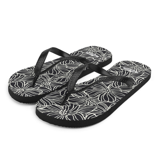 Flip-Flops - Black and White Flowers  20.00 bigkahunatshirts