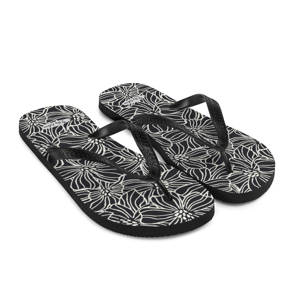 Flip-Flops - Black and White Flowers  20.00 bigkahunatshirts