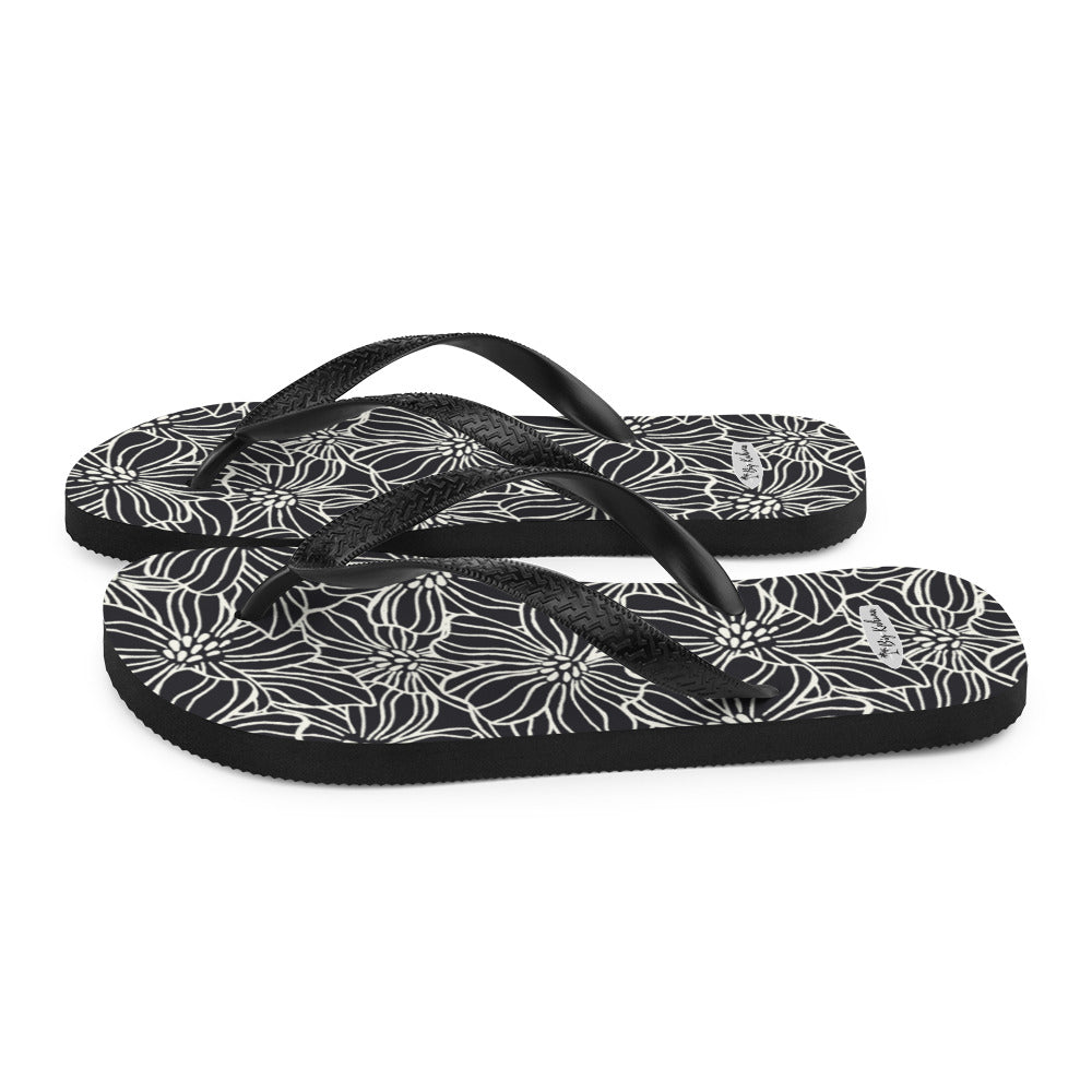 Flip-Flops - Black and White Flowers  20.00 bigkahunatshirts