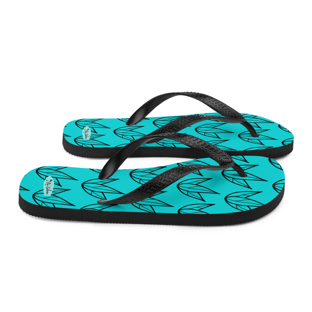 Flip-Flops - Turquoise and Black Lily Pattern  20.00 bigkahunatshirts