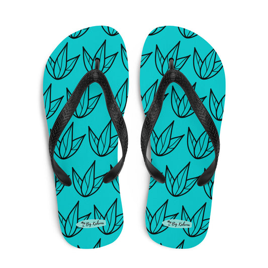 Flip-Flops - Turquoise and Black Lily Pattern  20.00 bigkahunatshirts