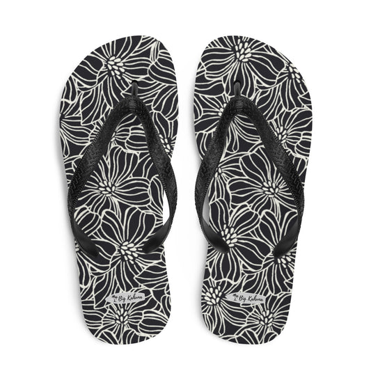 Flip-Flops - Black and White Flowers  20.00 bigkahunatshirts