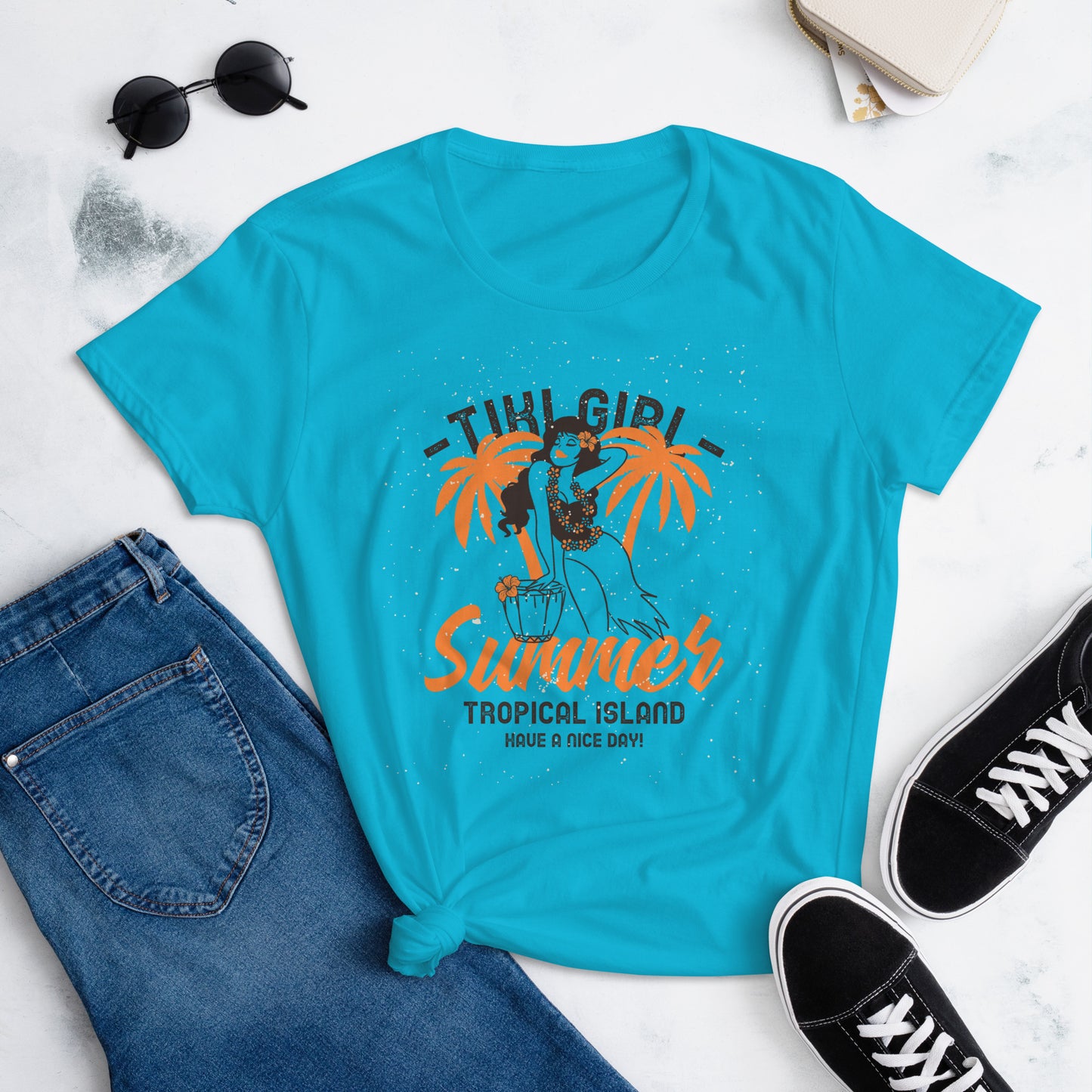 Tiki Girl Round Neck T-shirt - more colors! tshirt, women 34.00 bigkahunatshirts