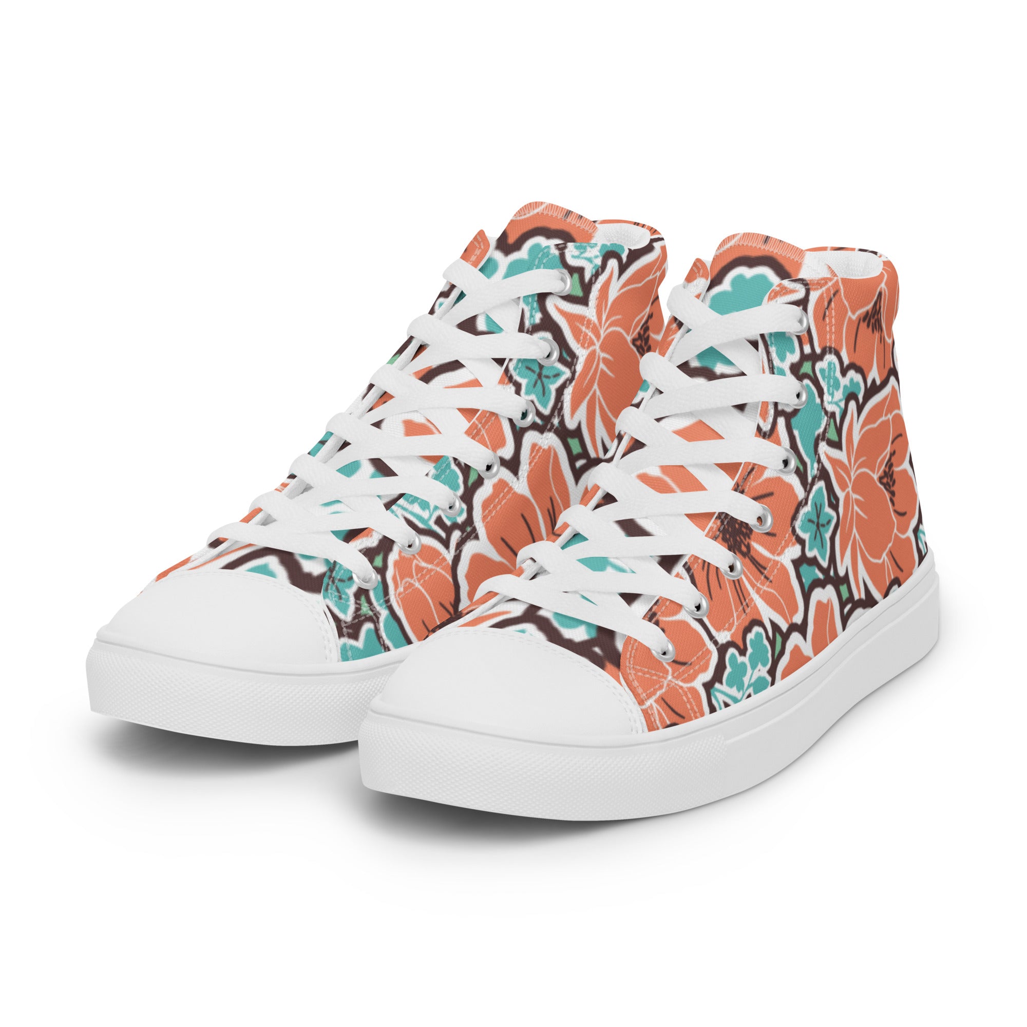 Hibiscus Floral Pattern Women’s high outlet top canvas shoes